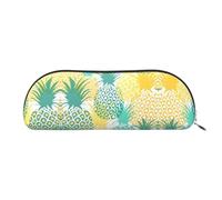 RoMuka Tropical Pineapple Leather Half Round Storage Bag Stationery Bag Makeup Bag Wallet Storage Bag, Silver, One Size, Storage Bag
