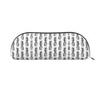 RoMuka Tropical Theme Pineapple Fruit Pattern Leather Half Round Storage Bag Stationery Bag Makeup Bag Wallet Storage Bag, Silver, One Size, Storage Bag