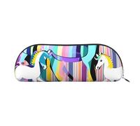 RoMuka Unicorns On Colorful Stripes Leather Half Round Storage Bag Stationery Bag Makeup Bag Wallet Storage Bag, Silver, One Size, Storage Bag, Silver, One Size, Storage Bag