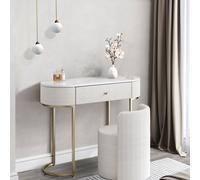 Romy Ivory Bouclé & Corduroy Dressing Table with Hattie Bouclé Stool CARME HOME Ivory One Size