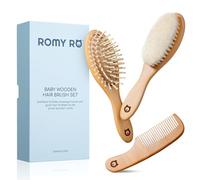 ROMY RO Wooden Hair Brush Set - Premium Baby Comb and Brush - Soft Natural Bristles - Organic Products - Perfect Gift - Cradle Cap Brush for Newborns & Toddlers