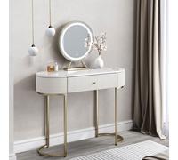 Romy Two - Tone Fabric Bouclé & Corduroy Dressing Table with Evie LED Mirror CARME HOME Ivory One Size