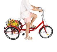 ROMYIX 20'' Tricycle bike, Folding Bike Cargo Bike with Basket, Mudguard,Dual Brake,Height Adjustable Three Wheel Bike Cruiser Bicycle for Men Women Seniors, Capacity 264.55lb (Red)