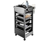 ROMYIX 5-Layer Hairdressing Trolley on Wheels, Salon Trolley with Drawers & Classified Top Tray& Hair Dryer Holder, Beauty Storage Trolley Hairdresser Trolley for Spa, Salon & Home Use