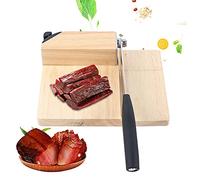 ROMYIX Biltong Slicer with Carbide Knife Sharpener & Ruler, Biltong Cutter Meat Cutter Stainless Steel Guillotine with Rubber Wood Base