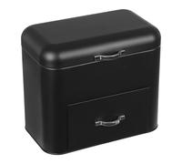 ROMYIX Bread Bin Double Compartment Bread Box with Airtight Lid,Metal Bread Bin Industrial Breadbins 2 Layer Food Storage Bin for Kitchen Loaves, Pastries, Rolls (Black)