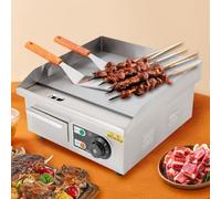 ROMYIX Electric Griddle 2000W Stainless Steel Grill Commercial Counter Top Griddle with 2 Shovels,122-572°F Thermostat,14" Cooking Surface Hot Plate Kitchen Grill for Burger Bacon Egg Fryer Barbeque