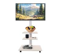 ROMYIX Mobile TV Stand on Wheels, Rolling TV Floor Stand with 3 Tier Media Shelves, Adjustable Height/Angle, Universal TV Mount Stand for 32-70" TVs, Holds up to 45kg, Max VESA Compatible (White)