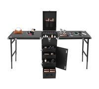ROMYIX Nail Desk,Portable Nail Table with 2 Foldable Tabletops & 4 Drawers Storage,Professional Manicure Table Aluminum Makeup Trolley on Wheels for Salon Travel Use, 2 Keys+Combination Locks (Black)