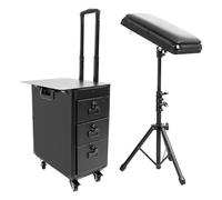 ROMYIX Professional Makeup Trolley on Wheels,Large 3-Drawer Beauty Rolling Case with Removable Armrest Stand & Combination Lock,Rolling Box Organiser for Makeup Artists/Nail Technicians