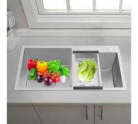 ROMYIX Stainless Steel Kitchen Sink, Double Bowl Undermount Sink 78 * 43 * 21cm, High-Quality Steel with Soundproof Pad & Anti-Condensation,Drainer, Includes Basket Strainer
