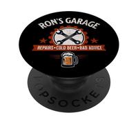 Ron’s Garage Repairs Cold Beer Bad Advice Funny Mechanic PopSockets Adhesive PopGrip