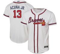 Ronald Acuna Jr. Atlanta Braves #13 White Youth Cool Base Home Replica Jersey, White, 8