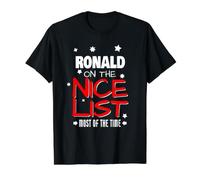 Ronald On The Nice List Funny Christmas Ronald Name Value Graphic T-Shirt, Men, Black, S