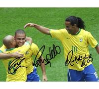 Ronaldinho & Ronaldo & Roberto Carlos - Brazil Autographed Signed A4 Photo Print