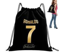 Ronaldo Gifts for Boys, Football Legend Number 7 Drawstring Bag, CR7 Backpack, Midium Size Black Backpack Ronaldo Gifts for Gym Beach School Travel, Durable Oxford Fabric Sports Bag