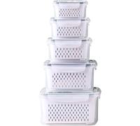 Ronanemon Large Fridge Food Storage Container Set with Lids with Strainer, Fruit Vegetable Storage Containers Keep Fruits, Vegetables, Berry, Meat Fresh longer, BPA-Free Plastic Produce Keepers