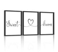 Ronasip Sweet Dreams Wall Decor for Bedroom Set of 3 Framed Wall Art for Farmhouse Rustic Home Master Bedroom Decor (11”x14”, Black)