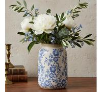 Ronasip Vintage Blue and White Chinoiserie Ceramic Vase, 6.9” Hand-Painted Peony Floral Design, Antique Style Vases for Home Decor, Centerpieces, Living Room, Balcony