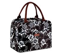 RONAVO Lunch Bags for Women Insulated Cooler - Lunch Bag Tote Bag Lunch Box with Large Capacity (Black White Flowers)