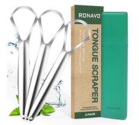 RONAVO Tongue Scraper (3 Pack) - Tongue Cleaner Tool Dentist Approved, Stainless Steel Tongue Scrapers for Adults, Tongue Cleaners Cure Bad Breath,Tongue Cleaning Tool with Travel Case