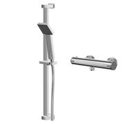Rondi Polished Thermostatic Bar Valve Mixer Shower with Thames Shower Slide Rail Kit | Chrome | Brass | 287mm x 663mm x 90mm