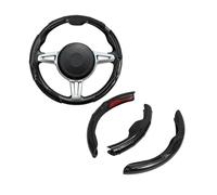 Rondrive 3pcs Steering Wheel Cover Carbon Fiber Pattern Segmented Protector Anti-Skid Interior Decorative Accessories Glossy Ultra Thin Secure Universal 99% for Auto/Truck/SUV/Van Black
