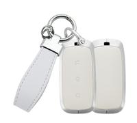 Rondrive Bling Crystal Key Fob Case Compatible with Geely EX5 2026 2025 2024 Metal & Leather Car Key Shell Protective Key Cover for EX5 EM-I Starray EM-i, White