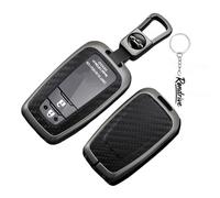 Rondrive Car Key Case Compatible with Toyota Camry Corolla Prius 4 Highlander C-HR Rave Avalon 2/3/4 Buttons Metal Key Protection PU Leather Key Cover Carbon Fibre Black