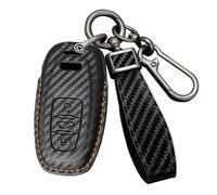 Rondrive Car Key Case Suitable for Audi A4 B8 A5 8T 8F A6 C7 A7 A8 Q5 Q8 R8 RS4 RS5 RS6 Keyless PU Leather Carbon Fibre Pattern Key Cover Key Case Type A-Orange Line