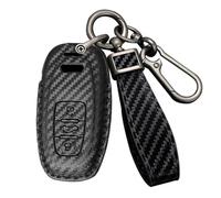 Rondrive Car Key Case Suitable for Audi A4 B8 A5 8T 8F A6 C7 A7 A8 Q5 Q8 R8 RS4 RS5 RS6 Keyless PU Leather Carbon Fibre Pattern Key Cover Key Case Type A Black Line