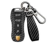 Rondrive Car Key Cover Case Compatible with Porsche Panamera Cayenne Taycan 911 Carrera 2017-2025 Key Fob Holder Trim Key Shell, Carbon Pattern Black (3-Piece Design)
