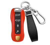 Rondrive Car Key Cover Case Compatible with Porsche Panamera Cayenne Taycan 911 Carrera 2017-2025 Key Fob Holder Trim Key Shell, Red (3-Piece Design)