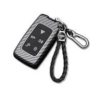 Rondrive Car Key fob Case fit for Range Rover Evoque Velar Discovery Sport Defender Jaguar E-PACE F-PACE Key Cover holder ABS Shell Keychain Keyring Remote Accessories Carbon fiber pattern Black B2