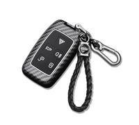 Rondrive Car Key fob Case fit for Range Rover Sport Evoque Velar Discovery4 LR4 Jaguar XE XF XJ F-PACE Key Cover holder ABS Shell Keychain Keyring Remote Accessories Carbon fiber pattern Black A2