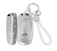 Rondrive Crystal Car Key Cover Compatible with Emgrand 7 GS/GX3/Atlas/NL3/EX7/GT/GC9 Soft TPU Protective Key Fob Shell, Silver