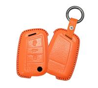 Rondrive Goat Leather Car Key Case Key Case Protective Cover Fits Skoda for Karoq Octavia 3 Superb Kamiq Scala for Seat Leon 3 Ibiza 4/5 Key Cover 3 Buttons Orange