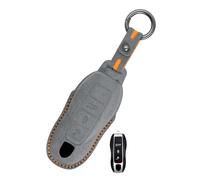 Rondrive Handmade Leather Car Key Cover Case Compatible with Porsche Panamera Boxster Cayman Carrera Macan 918 Spyder 2013-up Key Fob Holder for Men Women, Dark-Grey-A