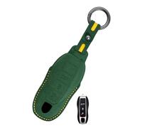Rondrive Handmade Leather Car Key Cover Case Compatible with Porsche Panamera Boxster Cayman Carrera Macan 918 Spyder 2015-up Key Fob Holder for Men Women, Dark-Green-A