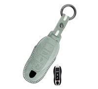 Rondrive Handmade Leather Car Key Cover Case Compatible with Porsche Panamera Boxster Cayman Carrera Macan 918 Spyder 2016-up Key Fob Holder for Men Women, Light-Green-A