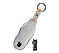 Rondrive Handmade Leather Car Key Cover Case Compatible with Porsche Panamera Boxster Cayman Carrera Macan 918 Spyder 2014-up Key Fob Holder for Men Women, Light-Grey-A