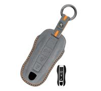 Rondrive Handmade Leather Car Key Cover Case Compatible with Porsche Panamera Cayenne Taycan 911 Carrera 2017-2026 Key Fob Holder for Men Women, Dark-Grey-B