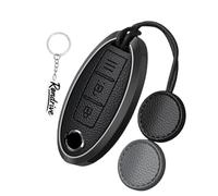 Rondrive Key Case Car Key Cover Compatible with Nissan Qashqai Towster Juke Note Cube Leaf Altima GT-R Zinc Alloy + Leather Key Case Key Fob Type A Black