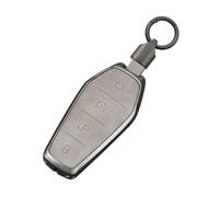 Rondrive Key Case Compatible with BYD Atto 2 EV 2025 2026 Atto 3 Dolphin 2024 Han Seal U DM-i Sealion 7 Tang Key Cover Metal Leather Key Protector Case Key Ring 4 Buttons Grey