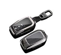 Rondrive Key Case Compatible with Toyota CHR Corola Cross Aygo X Yaris 4 GR Avensis BZ4X GT86 RAV4 Auris Prado Carbon Fibre Texture Car Key Case Metal Protective Cover with Key Ring