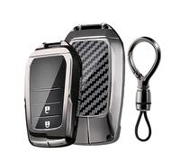 Rondrive Key Case Compatible with Toyota Yaris Cross Hybrid Corolla RAV4 Prius Highlander 2020-2024 Carbon Fibre Texture Car Key Case Metal Protective Cover Key Ring 2/3/4/5/6 Buttons