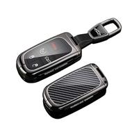 Rondrive Key Case Key Cover Compatible with Jeep Renegade Compass Grand Cherokee KJ for Chrysler 300C Wrangler Dodge Key Case Metal Key Ring 2/3/4/5 Button Carbon Fibre Black