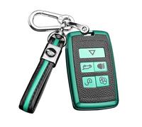 Rondrive Key Case TPU Leather Texture Car Key Case Key Cover Fits Land Rover Defender 110 90 130 Discovery 5 Sport 2019-2025 for Jaguar E-Pace 5 Buttons Key Fob A Green