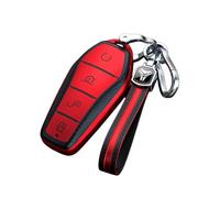 Rondrive Key Case TPU Leather Texture Car Key Cover Fits BYD Seal U DM-i Song Plus EV Sealion 7 Atto 2 DM-i Atto 3 Shark 6 Dolphin Surf Han Keychain-A Red