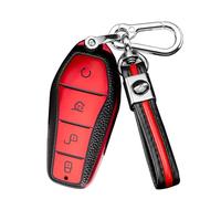Rondrive Key Case TPU Leather Texture Car Key Cover Fits BYD Seal U DM-i Song Sealion 7 Atto 2/3 DM-i Shark 6 Dolphin Surf Seal 6 Sealion 5 DM-i Keychain-B Red